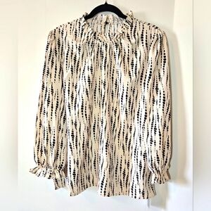 Avanova Black and Cream Long Sleeve Pullover Loose Fit Blouse, Size XL, NWT